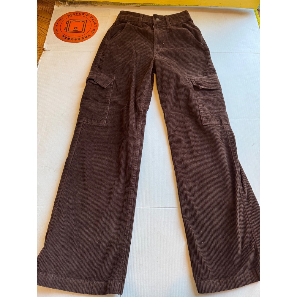Hollister Ultra High-Rise Baggy Corduroy Cargo Pants Brown W24 0R Wide Leg